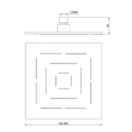 MAZE SQUARE  8   - JAQUAR FAUCETS -  ( BLACK MATT - OVERHEAD SHOWER - 15x200 mm - 0.5inchX8inch )