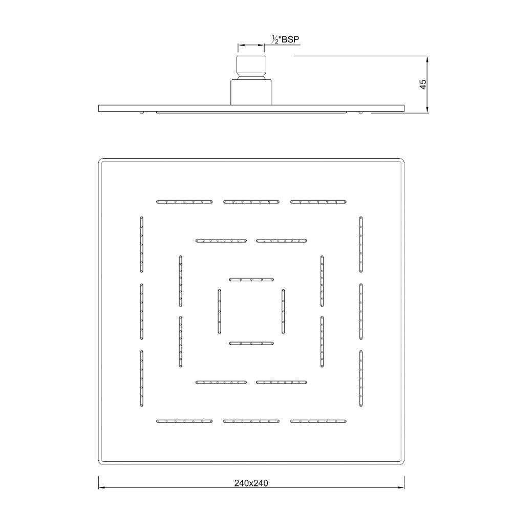 MAZE SQUARE  9.5   - JAQUAR FAUCETS -  ( ANTIQUE BRONZE - OVERHEAD SHOWER - 15x240 mm - 0.5inchX9.5inch )