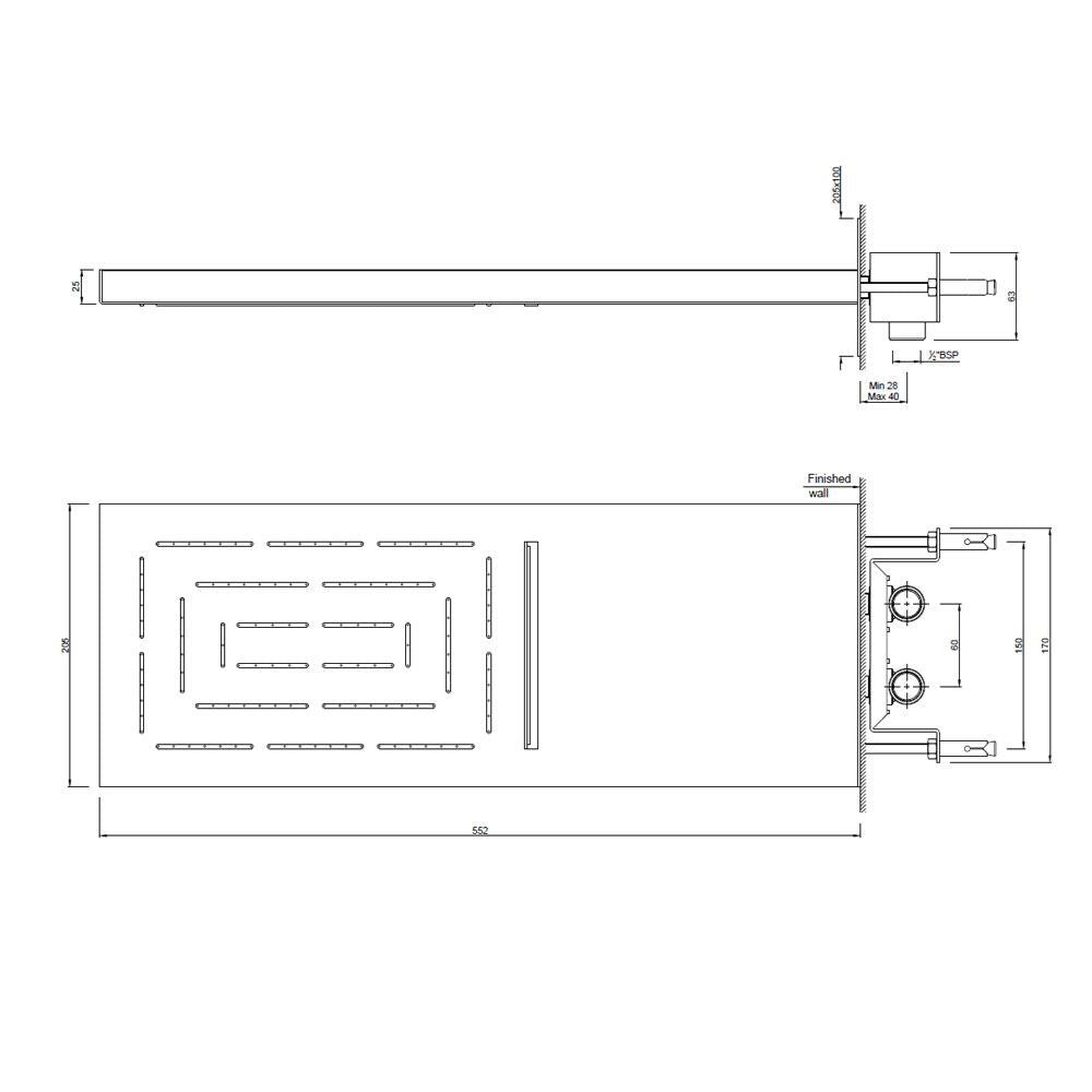WATER FALL OVERHEAD SHOWER - JAQUAR FAUCETS - ( STAINLESS STEEL - OVERHEAD SHOWER - 552x205x25 mm - 22.08inchX8.2inchX1inch )