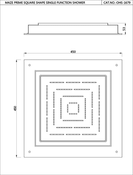 MAZE PRIME SQUARE SHAPE SINGLE FUNCTION SHOWER - JAQUAR FAUCETS -  ( BLACK MATT - MAZE SHOWER - 0x20 mm - 0.8inchX0inch )