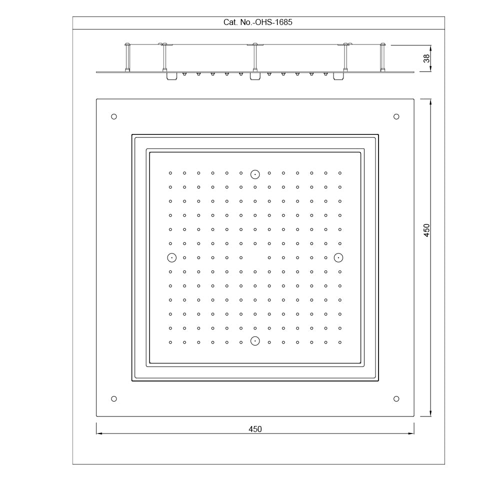 DUOFLO SHOWER SQUARE SHAPE LED LIGHT W/REMOTE CONTROL - JAQUAR FAUCETS -  ( BLACK CHROME - OVERHEAD SHOWER - 450x450 mm - 18inchX18inch )
