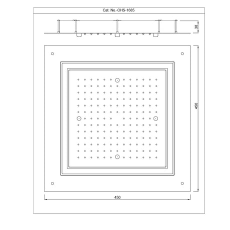 DUOFLO SHOWER SQUARE SHAPE LED LIGHT W/REMOTE CONTROL - JAQUAR FAUCETS -  ( BLACK MATT - OVERHEAD SHOWER - 450x450 mm - 18inchX18inch )