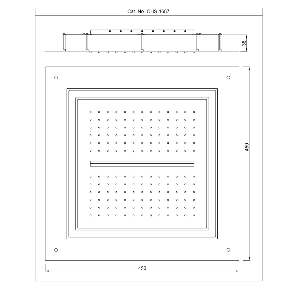 DUOFLO SHOWER SQUARE SHAPE LED LIGHT W/REMOTE CONTROL - JAQUAR FAUCETS -  ( BLACK CHROME - OVERHEAD SHOWER - 450x450 mm - 18inchX18inch )