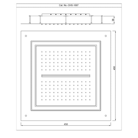 DUOFLO SHOWER SQUARE SHAPE LED LIGHT W/REMOTE CONTROL - JAQUAR FAUCETS -  ( BLACK CHROME - OVERHEAD SHOWER - 450x450 mm - 18inchX18inch )