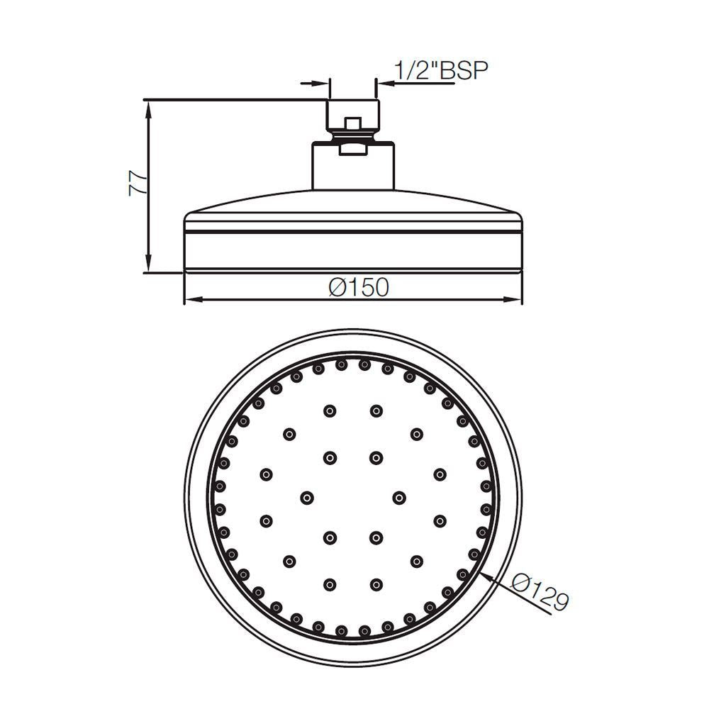 ROUND S/FLOW WITH SELF CLEANING PINS - JAQUAR FAUCETS - ( CHROME - OVERHEAD SHOWER - 15x150 mm - 0.5inchX6inch )