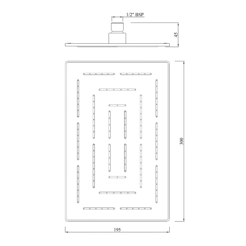 MAZE OVERHEAD SHOWER RECTANGULAR - JAQUAR FAUCETS - ( GRAPHITE - OVERHEAD SHOWER - 295x190 mm - 11.8inchX7.6inch )