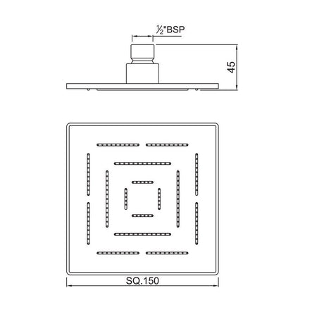 MAZE SQUARE  9.5   - JAQUAR FAUCETS -  ( STAINLESS STEEL - OVERHEAD SHOWER - 15x240 mm - 0.5inchX9.5inch )