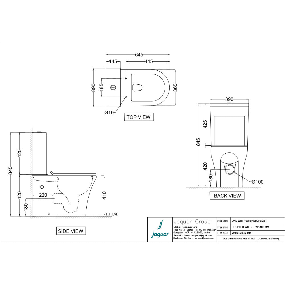 RIMLESS EWC W/CISTERN FOR COUPLED W/UF/S.C/S/CVR P TRAP-180MM - JAQUAR SWARE - ( WHITE - ORNAMIX - 645x390 mm - 25.8inchX15.6inch )