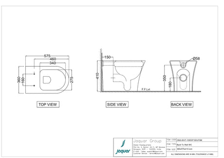 RIMLES BACK TO WALL EWC W/UF/S.CL/S/CVR - JAQUAR SWARE - ( WHITE - ORNAMIX - 0x0 mm - 0inchX0inch )