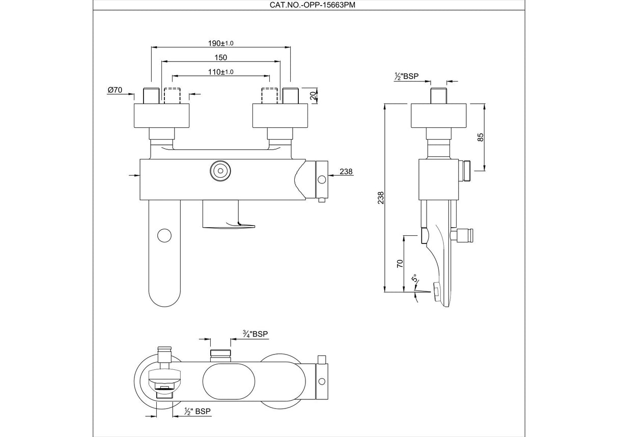EXPOSED THERMOSTATIC BATH & SHOWER MIXER – 3-IN-1 SYSTEM WITH PROVISION FOR EXPOSED SHOWER PIPE CONNECTION - JAQUAR FAUCETS - (ANTIQUE BRONZE - THERMOSTATIC MIXERS - 0x15 mm - 0inchX0.5inch)