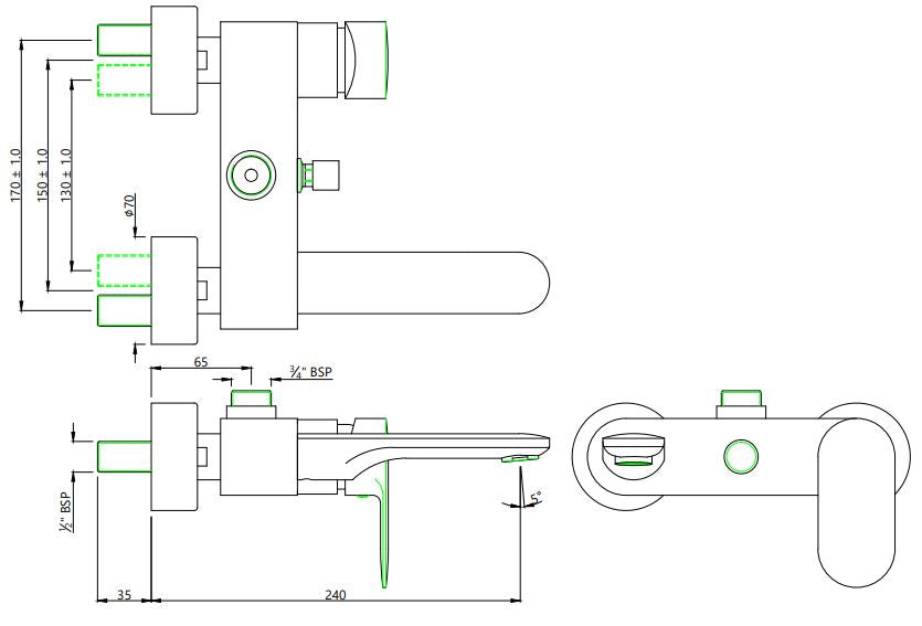 S.L. WALL MXR PROVI.FOR CONN.TO SHW PIPE - JAQUAR FAUCETS -  ( CHROME - OPAL PRIME - 0x15 mm - 0inchX0.5inch )