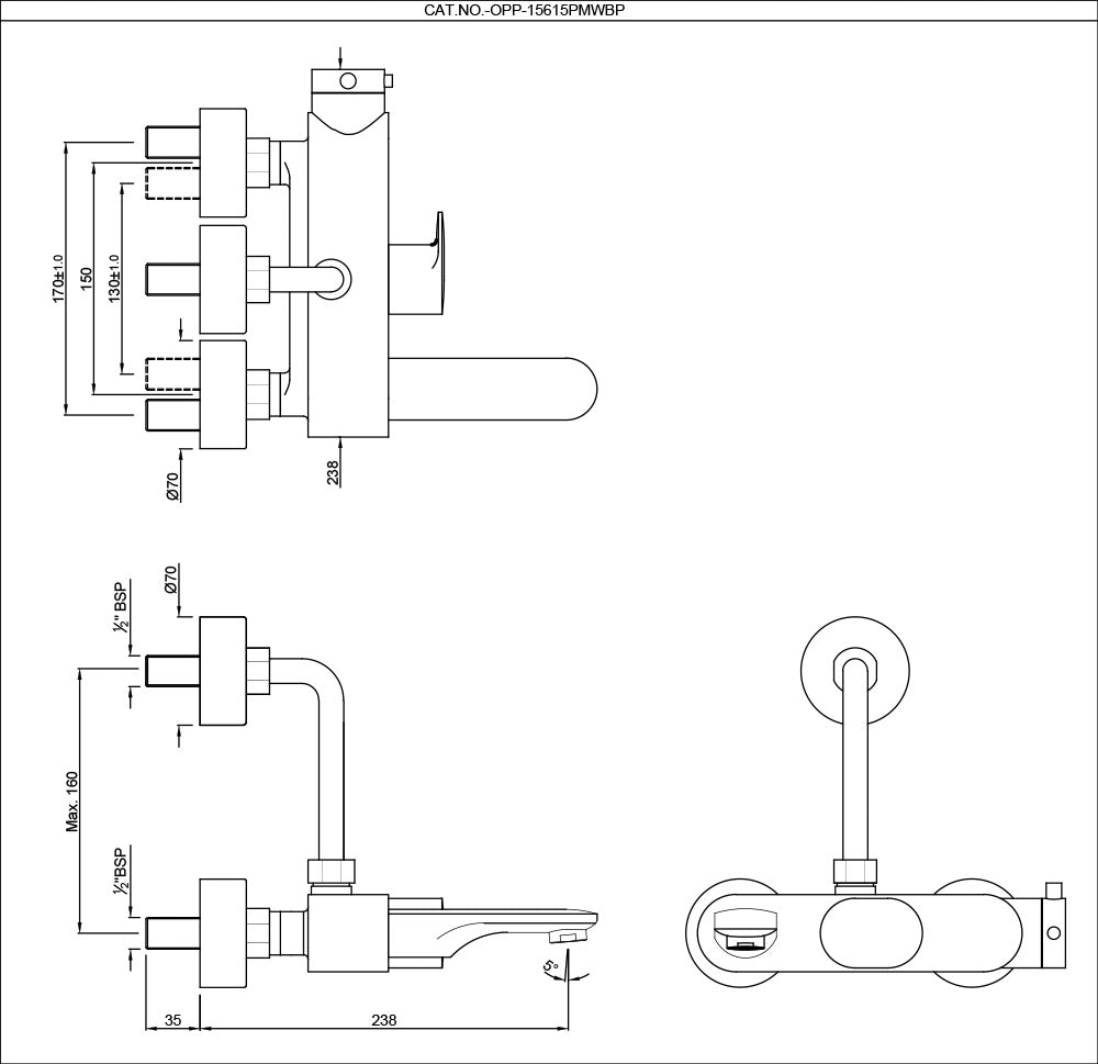 EXPOSED THERMOSTATIC BATH & SHOWER MIXER 2-IN-1 SYSTEM - JAQUAR FAUCETS -  ( BLUSH GOLD PVD - OPAL PRIME - 0x15 mm - 0inchX0.5inch )