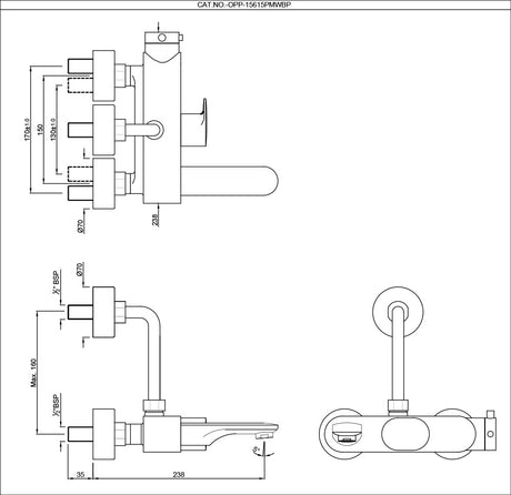 EXPOSED THERMOSTATIC BATH & SHOWER MIXER 2-IN-1 SYSTEM - JAQUAR FAUCETS -  ( BLUSH GOLD PVD - OPAL PRIME - 0x15 mm - 0inchX0.5inch )