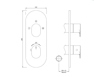 AQUAMAX EXPOSED PART KIT OF THERMOSTATIC SHOWER MIXER WITH 3-WAY DIVERTER & SLEEVE (COMPATIBLE WITH ALD-683N) - JAQUAR FAUCETS -  ( BLACK MATT - OPAL PRIME - 0x20 mm - 0inchX0.75inch )