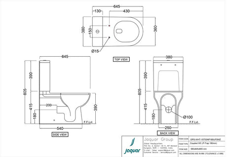 RIMLESS BOWL WITH CISTERN FOR COUPLED WC - JAQUAR SWARE - ( WHITE - OPAL - 645x380 mm - 15.2inchX0inch )