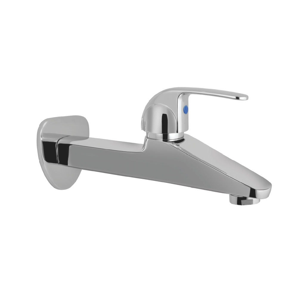 LONG BODY BIB COCK WITH WALL FLANGE - ESSCO FAUCET -  ( CHROME - ORBIT - 0x0 mm - 0inchx0inch )