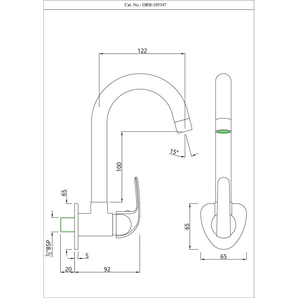 W/M SINK COCK W/SWINGING SPOUT & FLANGE - ESSCO FAUCET -  ( CHROME - ORBIT - 0x15 mm - 0inchX0.5inch )