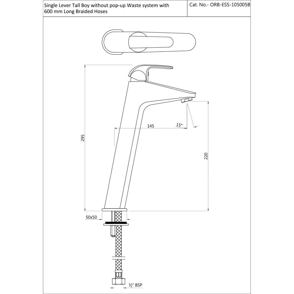 SINGLE LEVER TALL BOY W/O POPUP - ESSCO FAUCET -  ( CHROME - ORBIT - 0x15 mm - 0inchX0.5inch )