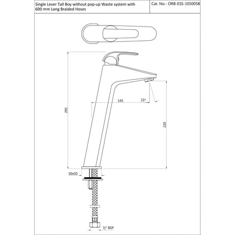 SINGLE LEVER TALL BOY W/O POPUP - ESSCO FAUCET -  ( CHROME - ORBIT - 0x15 mm - 0inchX0.5inch )