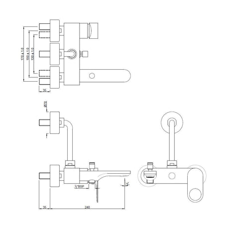 SINGLE LEVER WALL MIXER 3-IN-1 SYSTEM - JAQUAR FAUCETS -  ( BLACK MATT - ORNAMIX PRIME - 0x15 mm - 0inchX0.5inch )