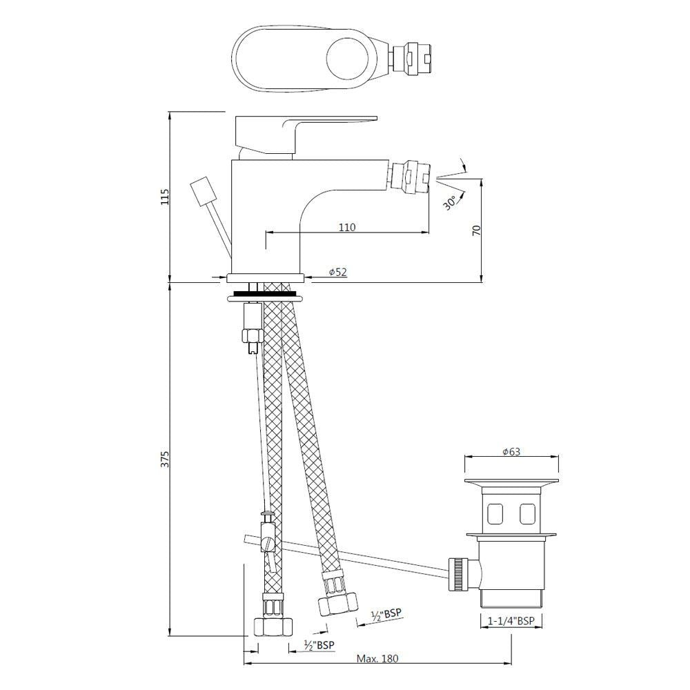 SINGLE LEVER -1HOLE BIDET MIXER WITH POPUP WASTE - JAQUAR FAUCETS - ( CHROME - - 0x0 mm - 0inchX0inch )