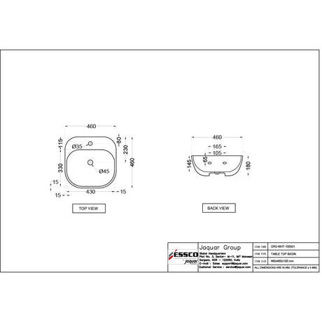 TABLE TOP WASH BASIN - ESSCO SWARE -  ( WHITE - ORBIT - 0x0 mm - 0inchx0inch )