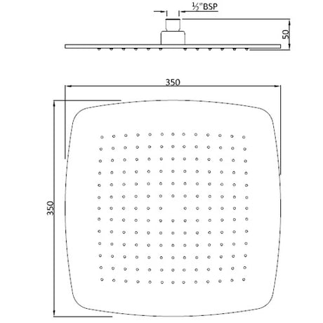 OVERHEAD SHOWER ROUND EDGE SQUARE HEAD - ARTIZE FAUCET -  ( GRAPHITE - RAINJOY - 350x350 mm - 14inchX14inch )