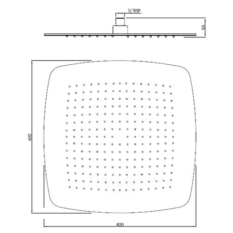 OVER HEAD SHOWER SQUARE - ARTIZE FAUCET -  ( BLACK CHROME - RAINJOY - 400x400 mm - 16inchX16inch )