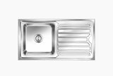SS SINK 1 BOWL WITH DRAINBOARD (DEPTH 8INCH) OLYMPIA MINI - NIRALI -  ( SATIN - SILENT SQUARE - 815x455 mm - 32inchX18inch )