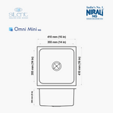 SS SINK 1.0 BOWL W/O DRAIN BOARD (DEPTH 8  )OMNI MINI - NIRALI -  ( SATIN - SILENT SQUARE - 410x410 mm - 16.4inchX16.4inch )