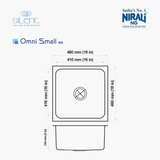 SS SINK 1.0 BOWL W/O DRAIN BOARD (DEPTH 9  )OMINI SMALL - NIRALI -  ( ANTI-SCRATCH - SILENT SQUARE - 460x460 mm - 18inchX18inch )
