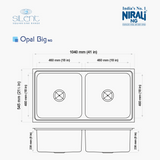 SS SINK 2.0 BOWL W/O DRAIN BOARD (DEPTH 9  )OPAL BIG - NIRALI -  ( ANTI-SCRATCH - SILENT SQUARE - 1040x545 mm - 41inchX21.5inch )