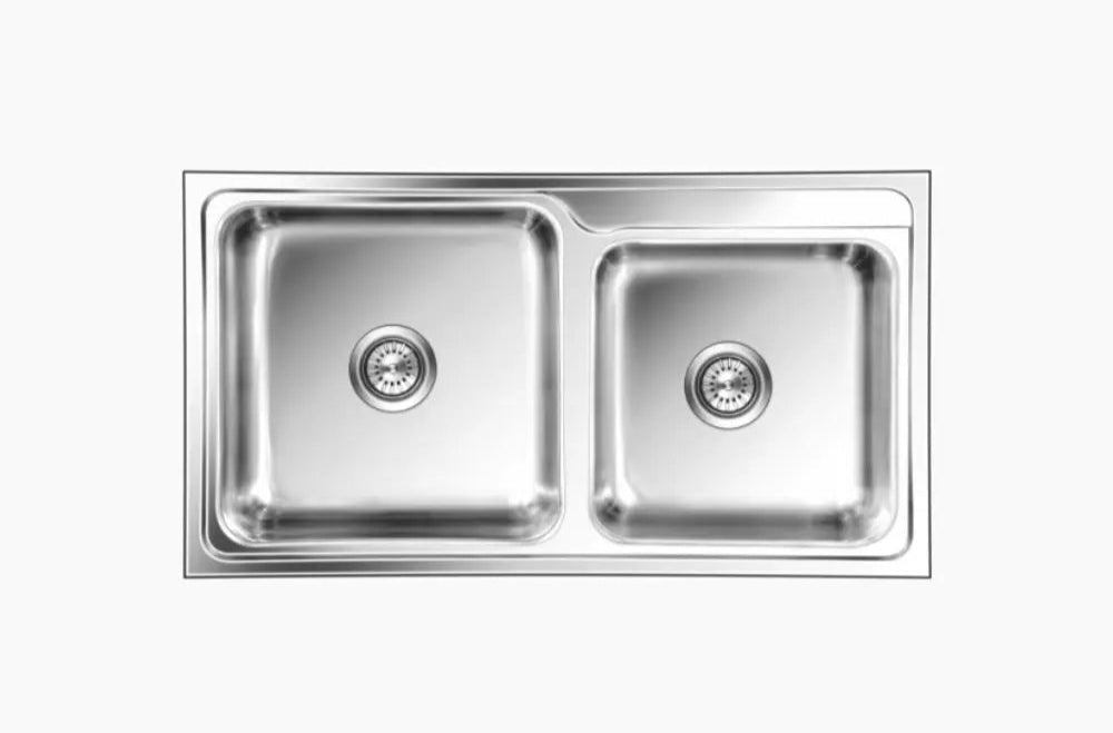SS SINK 1.5 BOWL W/O DRAINBOARD (DEPTH 9INCH) ORNATE SMALL - NIRALI -  ( SATIN - SILENT SQUARE - 865x510 mm - 34inchX20inch )