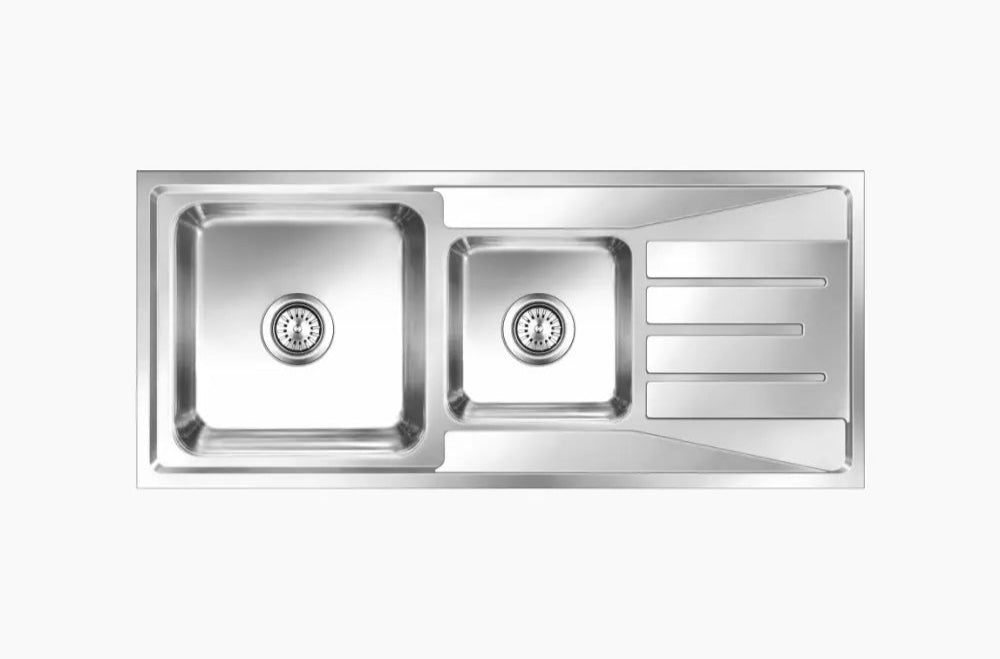 SS SINK 1.5 BOWL WITH DRAIN BOARD (DEPTH 9  )ORUS BIG - NIRALI -  ( ANTI-SCRATCH - SILENT SQUARE - 1170x510 mm - 46inchX20inch )