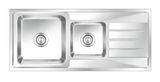 SS SINK 1.5 BOWL WITH DRAIN BOARD (DEPTH 9  )ORUS BIG - NIRALI -  ( SATIN - SILENT SQUARE - 1170x510 mm - 46inchX20inch )