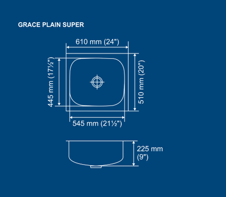 SS SINK 1.0 BOWL W/O DRAIN BOARD (DEPTH 8  )GRACE PLAIN SUPER - NIRALI -  ( SATIN - POPULAR SINK RANGE - 610x510 mm - 24inchX20inch )