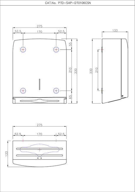PAPER TOWEL DISP S.STEEL 304 C/Z FOLD - JAQUAR FAUCETS -  ( SAP - WASHROOM ACC - 330x275 mm - 13inchX11inch )