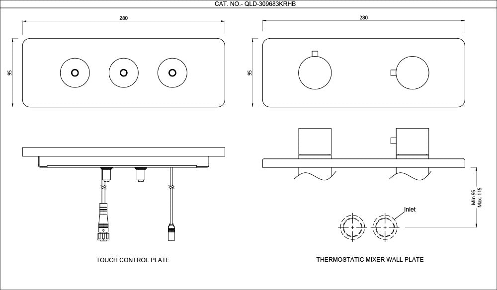 EXPOSED PART KIT OF QLOUD TOUCH SHOWER SYSTEM WITH 3OUTLETS - JAQUAR FAUCETS - ( BLACK MATT - QLOUD - 0x32 mm - 0inchX1.28inch )