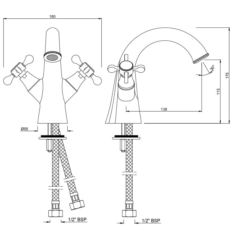 CENTRAL HOLE BASIN MIXER WITHOUT POPUP - JAQUAR FAUCETS -  ( ANTIQUE COPPER - QUEENS PRIME - 0x15 mm - 0inchX0.5inch )