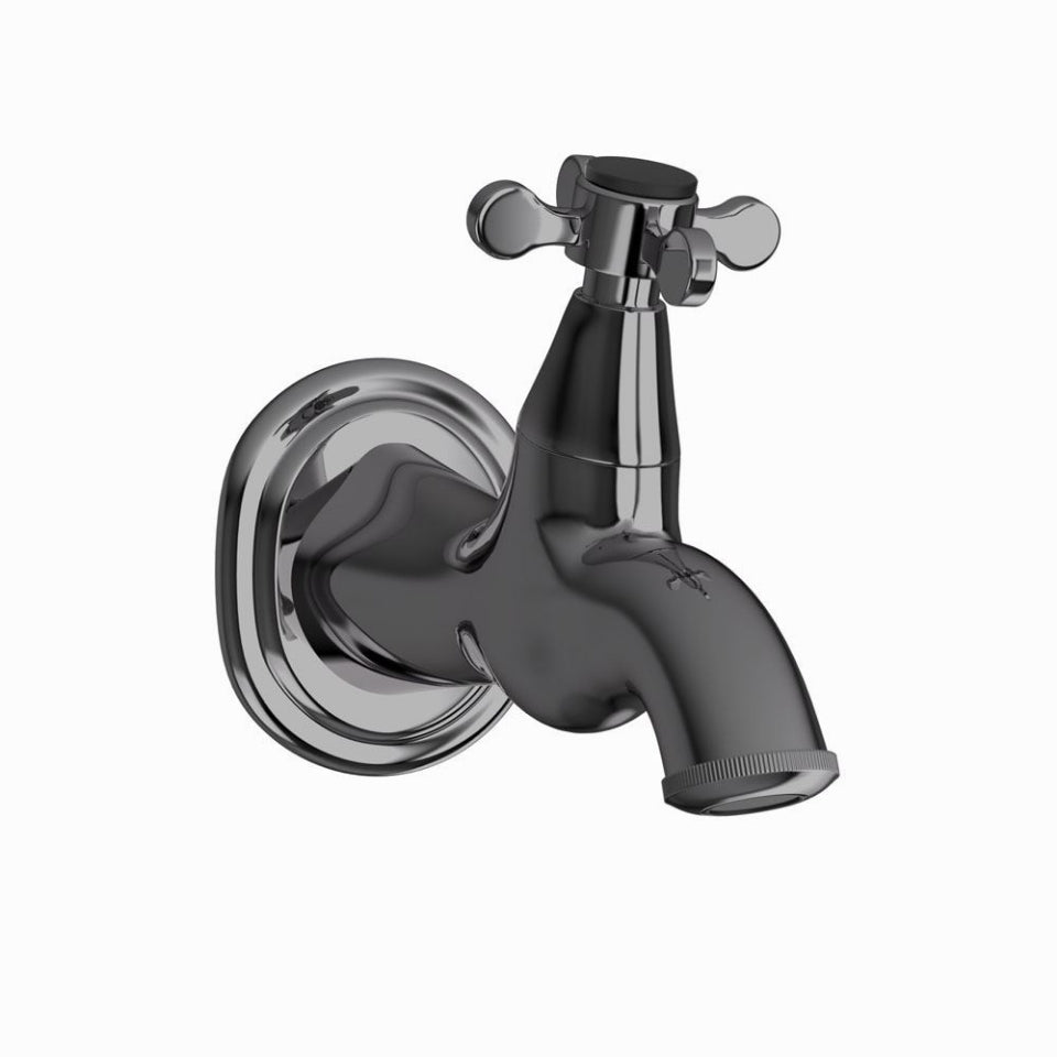BIB COCK WITH WALL FLANGE - JAQUAR FAUCETS - (BLACK CHROME - QUEENS PRIME - 0x15 mm - 0inchX0.5inch)