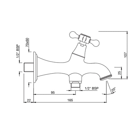 2 WAY BIB COCK W/WALL FLANGE - JAQUAR FAUCETS -  ( BLACK MATT - QUEENS PRIME - 0x20 mm - 0inchX0.75inch )
