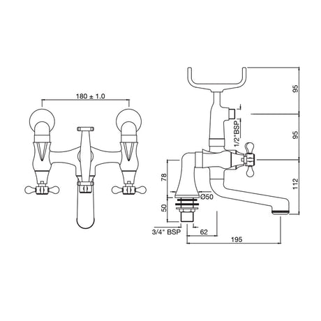 BATH TUB MIXER W/TELE.SHWR & CRUTCH - JAQUAR FAUCETS -  ( CHROME - QUEENS PRIME - 0x15 mm - 0inchX0.5inch )