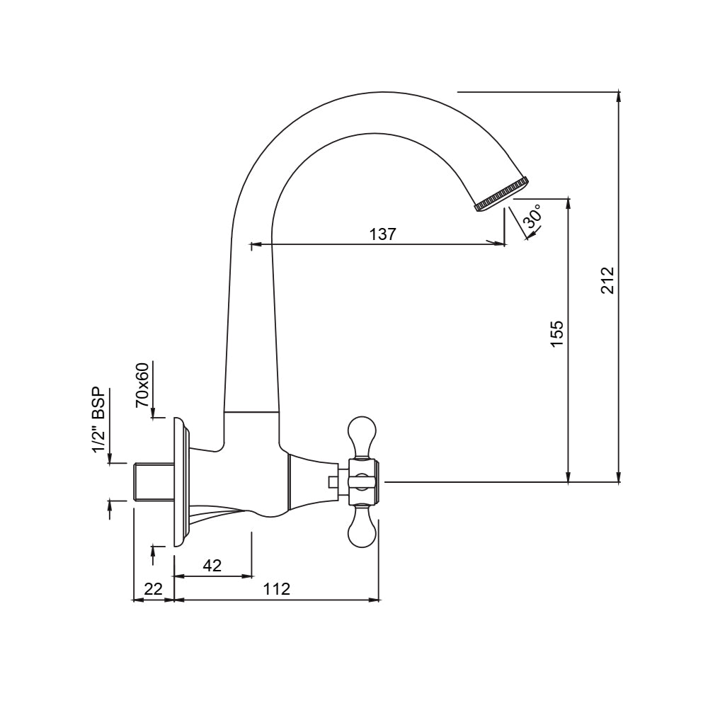 SINK COCK W/REGULAR SWINGING SPT W/FLANG - JAQUAR FAUCETS -  ( CHROME - QUEENS PRIME - 0x15 mm - 0inchX0.5inch )
