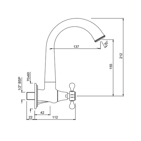 SINK COCK W/REGULAR SWINGING SPT W/FLANG - JAQUAR FAUCETS -  ( CHROME - QUEENS PRIME - 0x15 mm - 0inchX0.5inch )