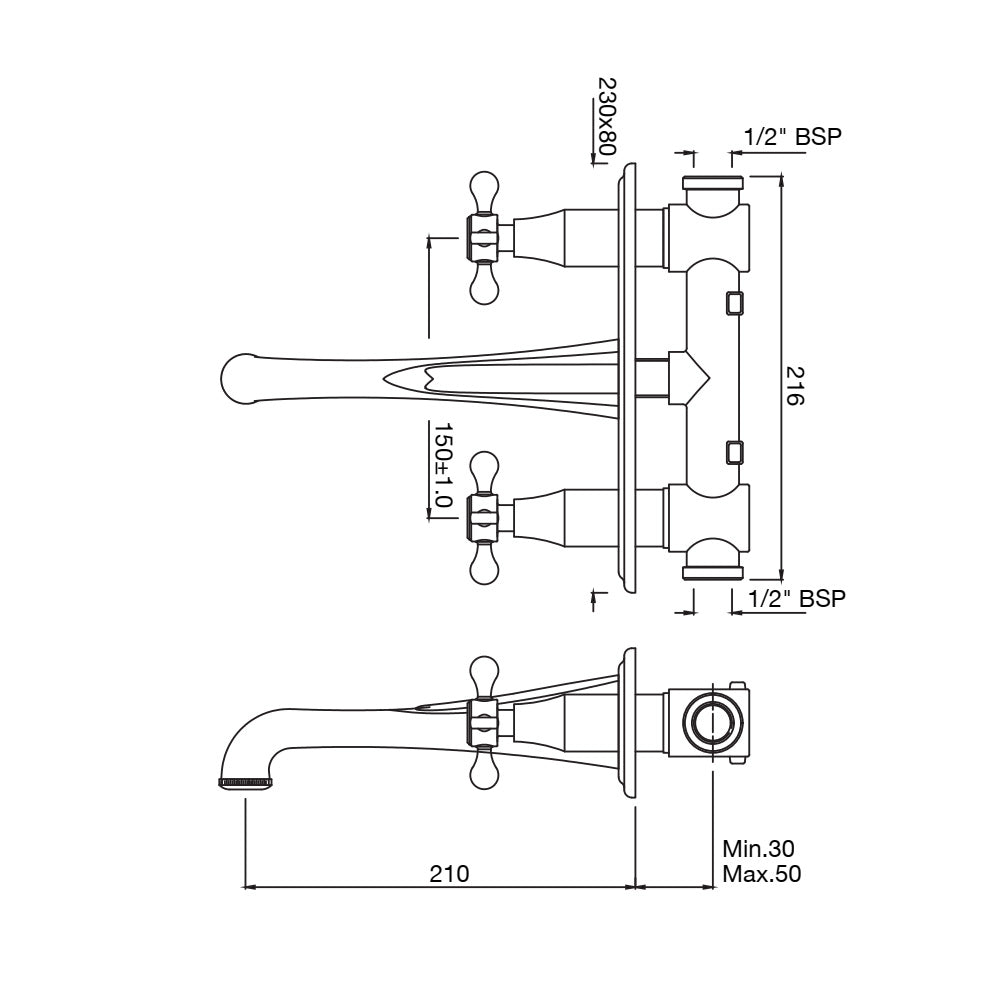 2 CON.STOP COCKS WITH BASIN SPOUT - JAQUAR FAUCETS -  ( STAINLESS STEEL - QUEENS PRIME - 0x0 mm - 0inchx0inch )