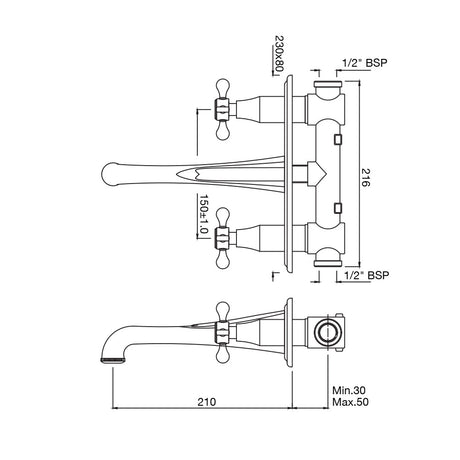 2 CON.STOP COCKS WITH BASIN SPOUT - JAQUAR FAUCETS -  ( STAINLESS STEEL - QUEENS PRIME - 0x0 mm - 0inchx0inch )