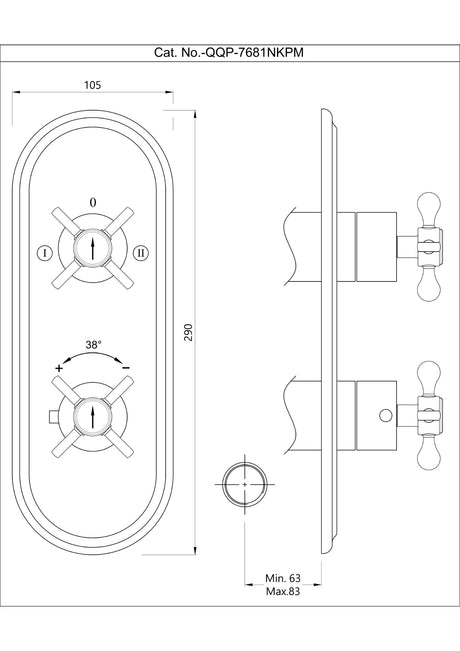 AQUAMAX EXPOSED PART KIT OF THERMOSTATIC SHOWER MIXER WITH 2-WAY DIVERTER WITH SLEEVE (COMPATIBLE WITH ALD-681N) - JAQUAR FAUCETS -  ( CHROME - QUEENS PRIME - 0x20 mm - 0inchX0.75inch )