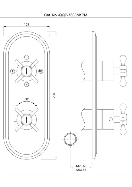 AQUAMAX EXPOSED PART KIT OF THERMOSTATIC SHOWER MIXER WITH 3-WAY DIVERTER & SLEEVE (COMPATIBLE WITH ALD-683N) - JAQUAR FAUCETS -  ( ANTIQUE BRONZE - ARC - 0x20 mm - 0inchX0.75inch )