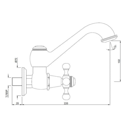 SINK COCK W/M WITH FLANGE - JAQUAR FAUCETS -  ( CHROME - QUEENS - 0x15 mm - 0inchX0.5inch )