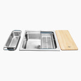 SS SINK 1.0 BOWL W/O DRAIN BOARD, SS MULTI PURPOSE VEG TRAY , SS VEG BOWL & CHOPPING BOARD (DEPTH 9.5INCH) RIVELO SUPER - NIRALI -  ( GLOSSY - MULTI FUNCTIONAL SINK - 620x510 mm - 24inchX20inch )